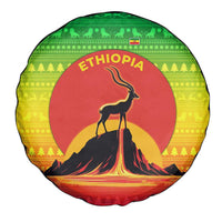 Ethiopia Christmas Spare Tire Cover with Mountain Gazelle Sunset Ethiopian Flag Colors and Tribal Pattern Design - Wonder Print Shop