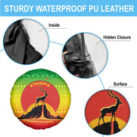 Ethiopia Christmas Spare Tire Cover with Mountain Gazelle Sunset Ethiopian Flag Colors and Tribal Pattern Design - Wonder Print Shop