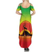 Ethiopia Christmas Summer Maxi Dress with Mountain Gazelle Sunset Ethiopian Flag Colors and Tribal Pattern Design - Wonder Print Shop
