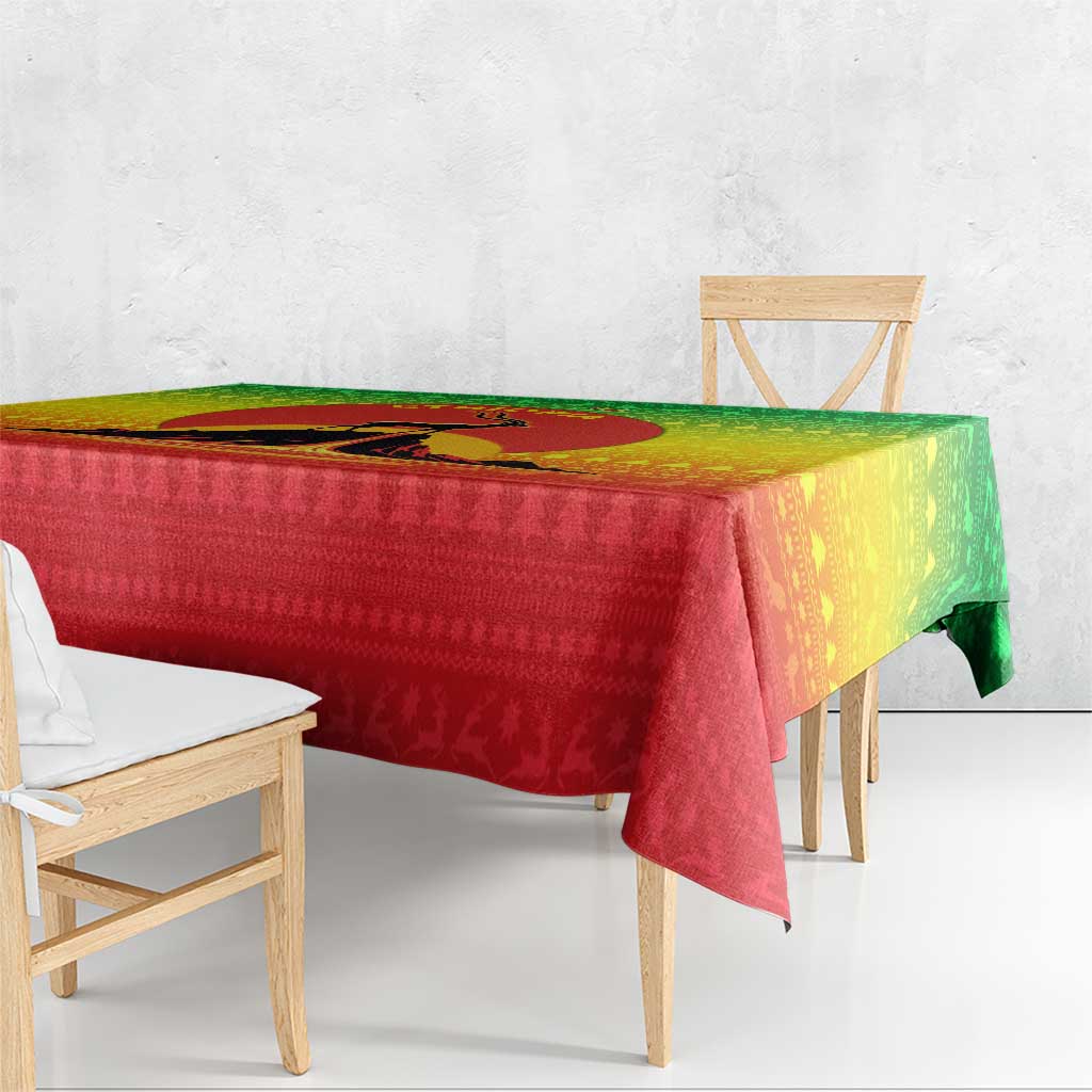 Ethiopia Christmas Tablecloth with Mountain Gazelle Sunset Ethiopian Flag Colors and Tribal Pattern Design - Wonder Print Shop