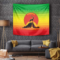 Ethiopia Christmas Tapestry with Mountain Gazelle Sunset Ethiopian Flag Colors and Tribal Pattern Design - Wonder Print Shop