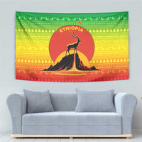 Ethiopia Christmas Tapestry with Mountain Gazelle Sunset Ethiopian Flag Colors and Tribal Pattern Design - Wonder Print Shop