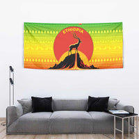 Ethiopia Christmas Tapestry with Mountain Gazelle Sunset Ethiopian Flag Colors and Tribal Pattern Design - Wonder Print Shop