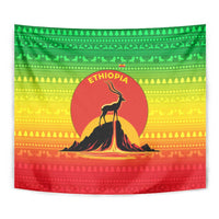 Ethiopia Christmas Tapestry with Mountain Gazelle Sunset Ethiopian Flag Colors and Tribal Pattern Design - Wonder Print Shop