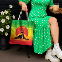 Ethiopia Christmas Tote Bag with Mountain Gazelle Sunset Ethiopian Flag Colors and Tribal Pattern Design - Wonder Print Shop