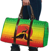 Ethiopia Christmas Travel Bag with Mountain Gazelle Sunset Ethiopian Flag Colors and Tribal Pattern Design - Wonder Print Shop