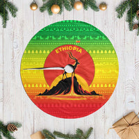 Ethiopia Christmas Tree Skirt with Mountain Gazelle Sunset Ethiopian Flag Colors and Tribal Pattern Design - Wonder Print Shop