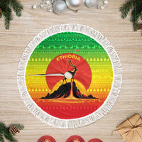 Ethiopia Christmas Tree Skirt with Mountain Gazelle Sunset Ethiopian Flag Colors and Tribal Pattern Design - Wonder Print Shop