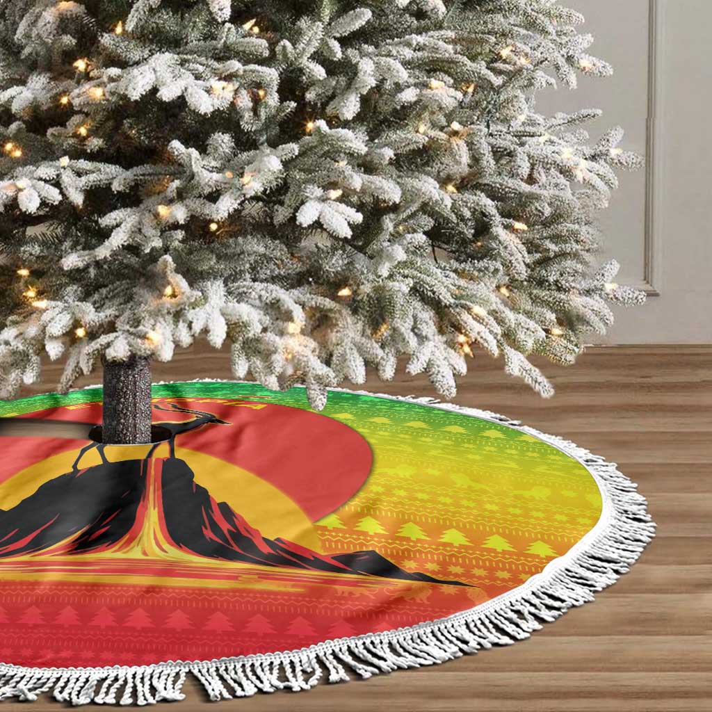 Ethiopia Christmas Tree Skirt with Mountain Gazelle Sunset Ethiopian Flag Colors and Tribal Pattern Design - Wonder Print Shop