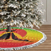 Ethiopia Christmas Tree Skirt with Mountain Gazelle Sunset Ethiopian Flag Colors and Tribal Pattern Design - Wonder Print Shop