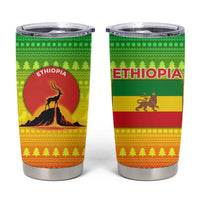 Ethiopia Christmas Tumbler Cup with Mountain Gazelle Sunset Ethiopian Flag Colors and Tribal Pattern Design - Wonder Print Shop