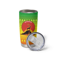 Ethiopia Christmas Tumbler Cup with Mountain Gazelle Sunset Ethiopian Flag Colors and Tribal Pattern Design - Wonder Print Shop