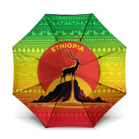 Ethiopia Christmas Umbrella with Mountain Gazelle Sunset Ethiopian Flag Colors and Tribal Pattern Design - Wonder Print Shop
