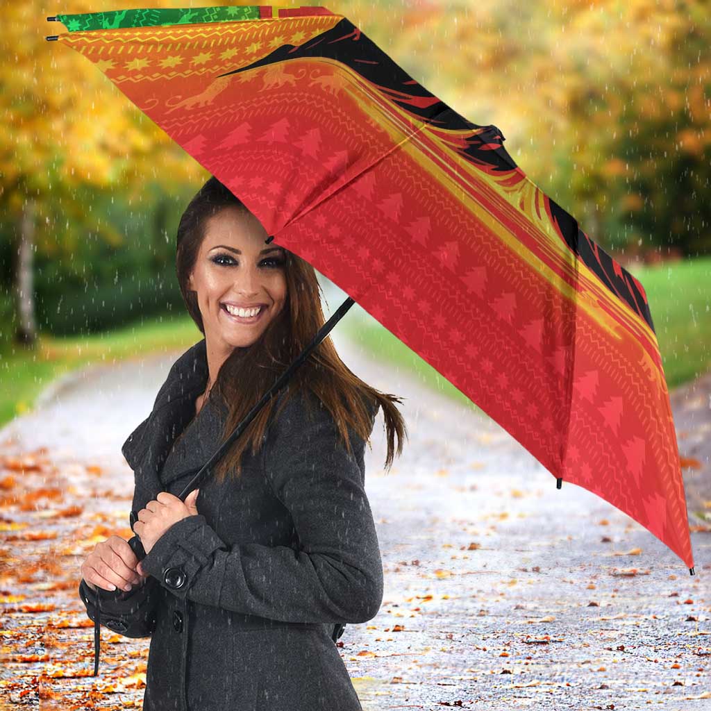 Ethiopia Christmas Umbrella with Mountain Gazelle Sunset Ethiopian Flag Colors and Tribal Pattern Design - Wonder Print Shop