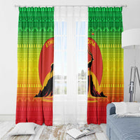 Ethiopia Christmas Window Curtain with Mountain Gazelle Sunset Ethiopian Flag Colors and Tribal Pattern Design - Wonder Print Shop