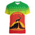 Ethiopia Christmas Women V-Neck T-Shirt with Mountain Gazelle Sunset Ethiopian Flag Colors and Tribal Pattern Design - Wonder Print Shop