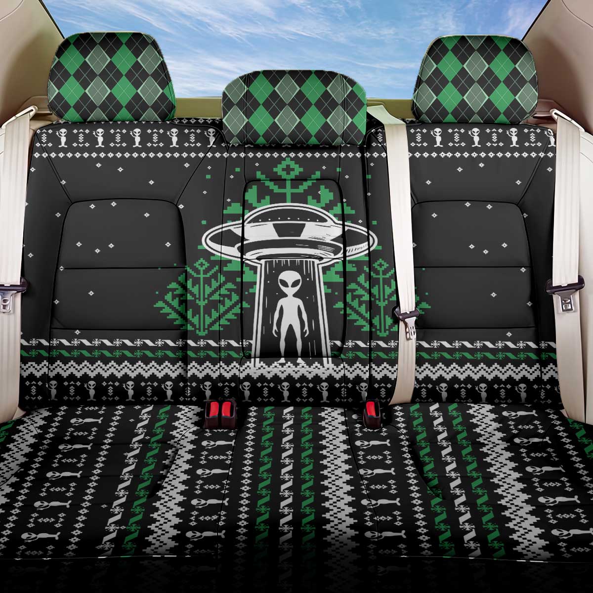 Alien Christmas Back Car Seat Cover Xmas Holiday Patterns - Wonder Print Shop