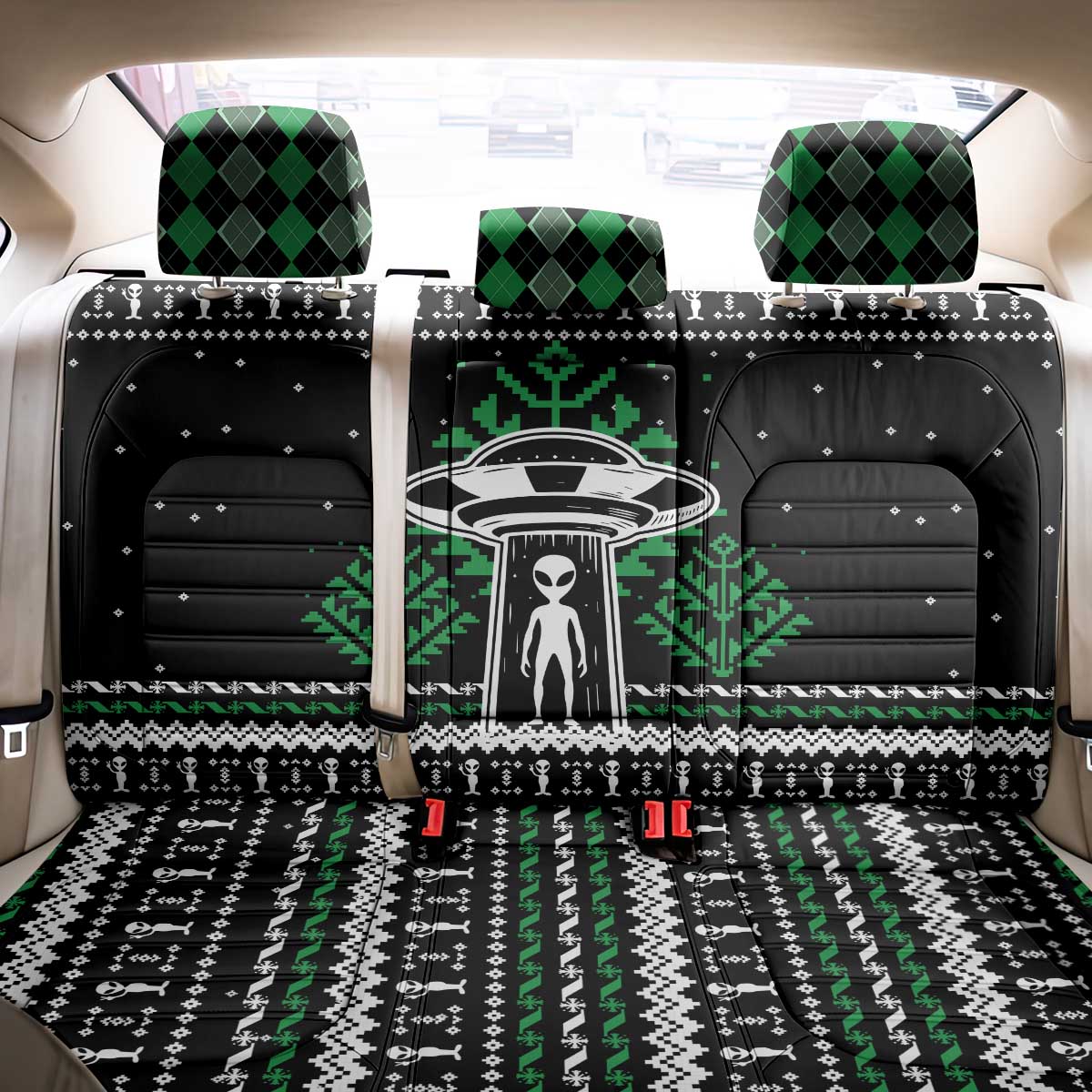 Alien Christmas Back Car Seat Cover Xmas Holiday Patterns - Wonder Print Shop