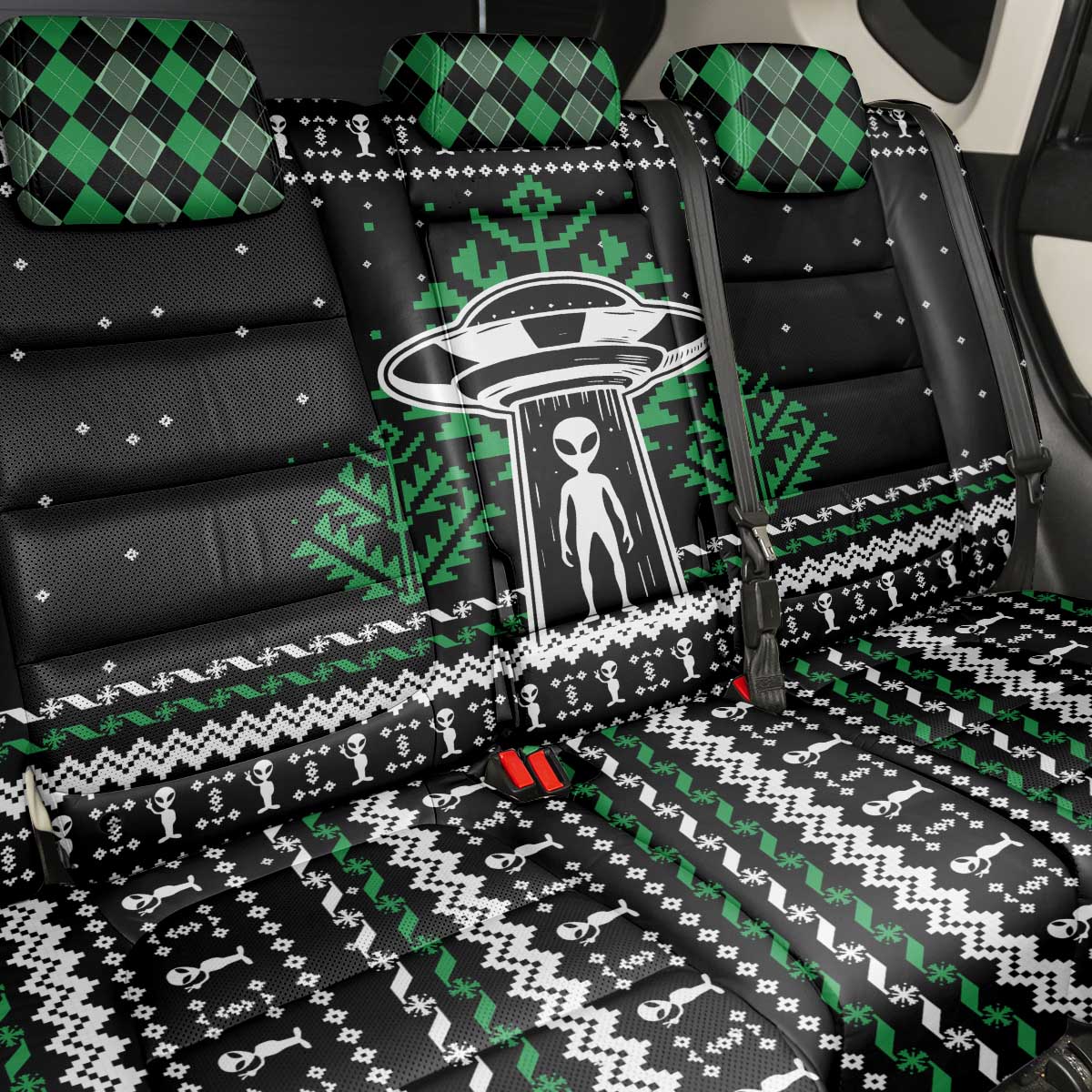 Alien Christmas Back Car Seat Cover Xmas Holiday Patterns - Wonder Print Shop