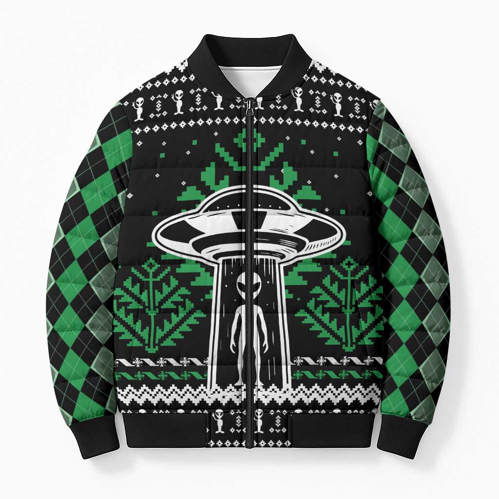 Alien Christmas Bomber Puffer Jacket Xmas Holiday Patterns - Wonder Print Shop