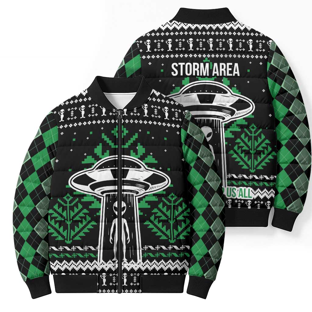 Alien Christmas Bomber Puffer Jacket Xmas Holiday Patterns - Wonder Print Shop