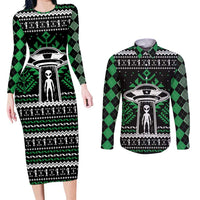Alien Christmas Couples Matching Long Sleeve Bodycon Dress and Long Sleeve Button Shirt Xmas Holiday Patterns - Wonder Print Shop