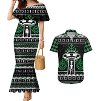 Alien Christmas Couples Matching Mermaid Dress and Hawaiian Shirt Xmas Holiday Patterns - Wonder Print Shop