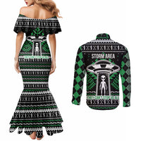 Alien Christmas Couples Matching Mermaid Dress and Long Sleeve Button Shirt Xmas Holiday Patterns - Wonder Print Shop