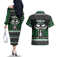 Alien Christmas Couples Matching Off The Shoulder Long Sleeve Dress and Hawaiian Shirt Xmas Holiday Patterns - Wonder Print Shop