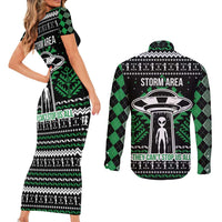 Alien Christmas Couples Matching Short Sleeve Bodycon Dress and Long Sleeve Button Shirt Xmas Holiday Patterns - Wonder Print Shop