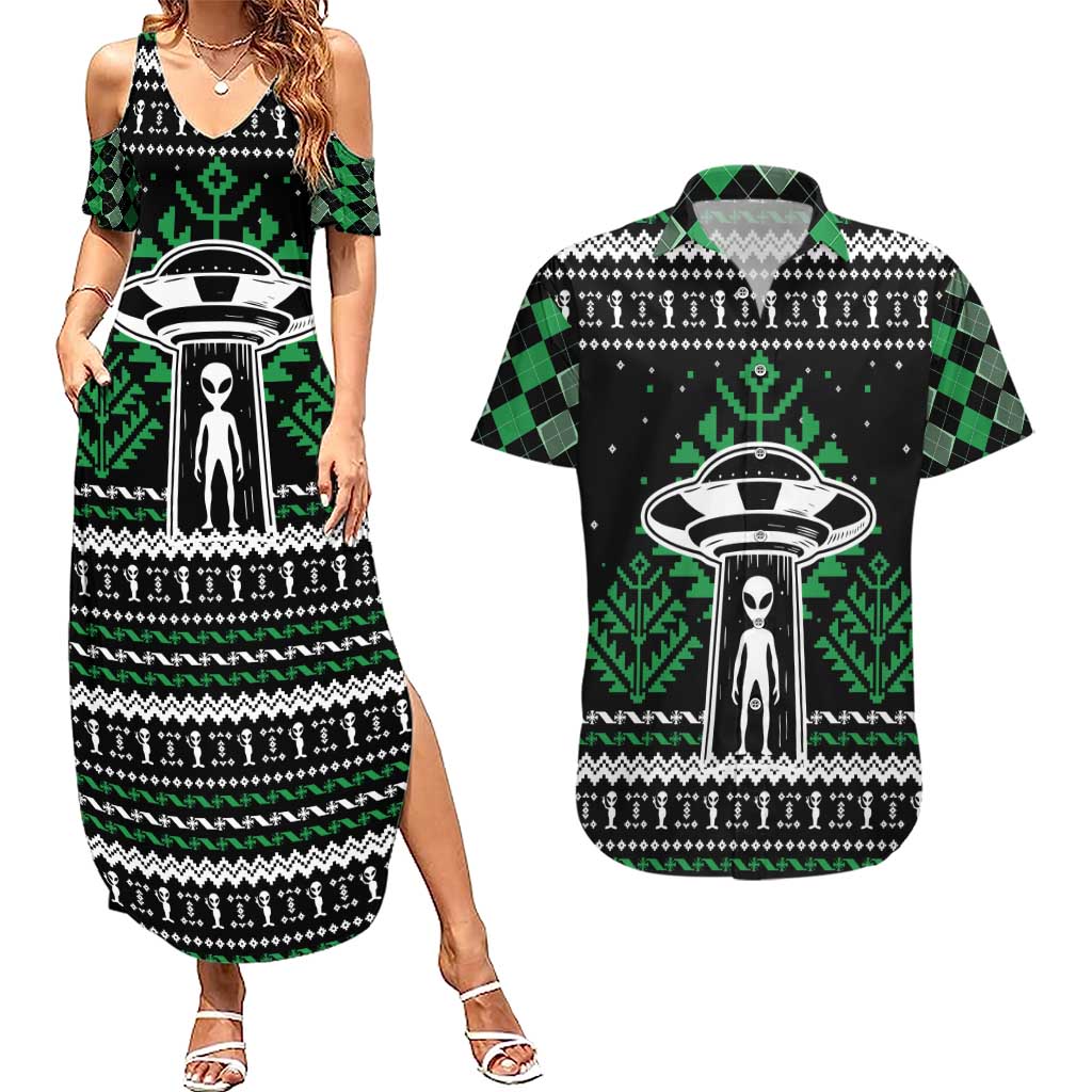 Alien Christmas Couples Matching Summer Maxi Dress and Hawaiian Shirt Xmas Holiday Patterns - Wonder Print Shop