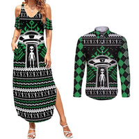 Alien Christmas Couples Matching Summer Maxi Dress and Long Sleeve Button Shirt Xmas Holiday Patterns - Wonder Print Shop