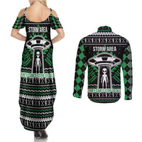 Alien Christmas Couples Matching Summer Maxi Dress and Long Sleeve Button Shirt Xmas Holiday Patterns - Wonder Print Shop