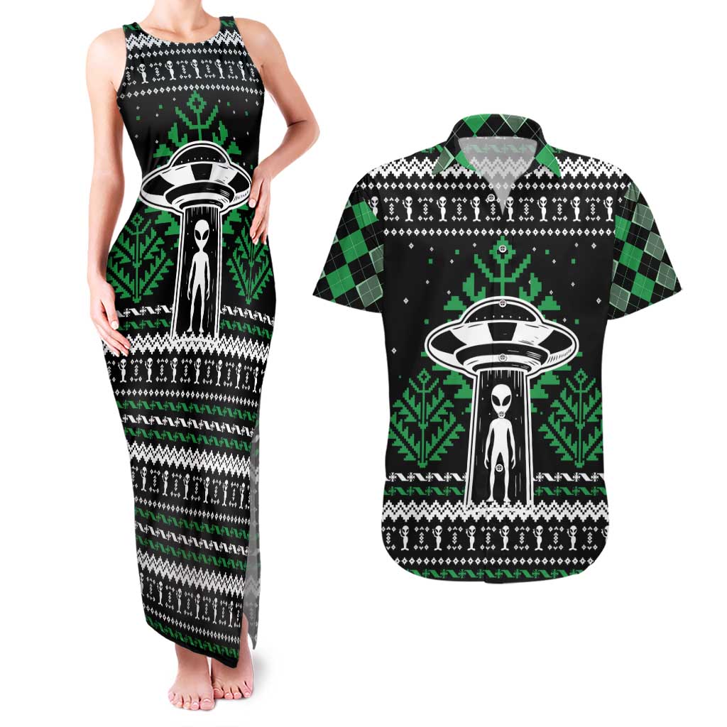 Alien Christmas Couples Matching Tank Maxi Dress and Hawaiian Shirt Xmas Holiday Patterns - Wonder Print Shop
