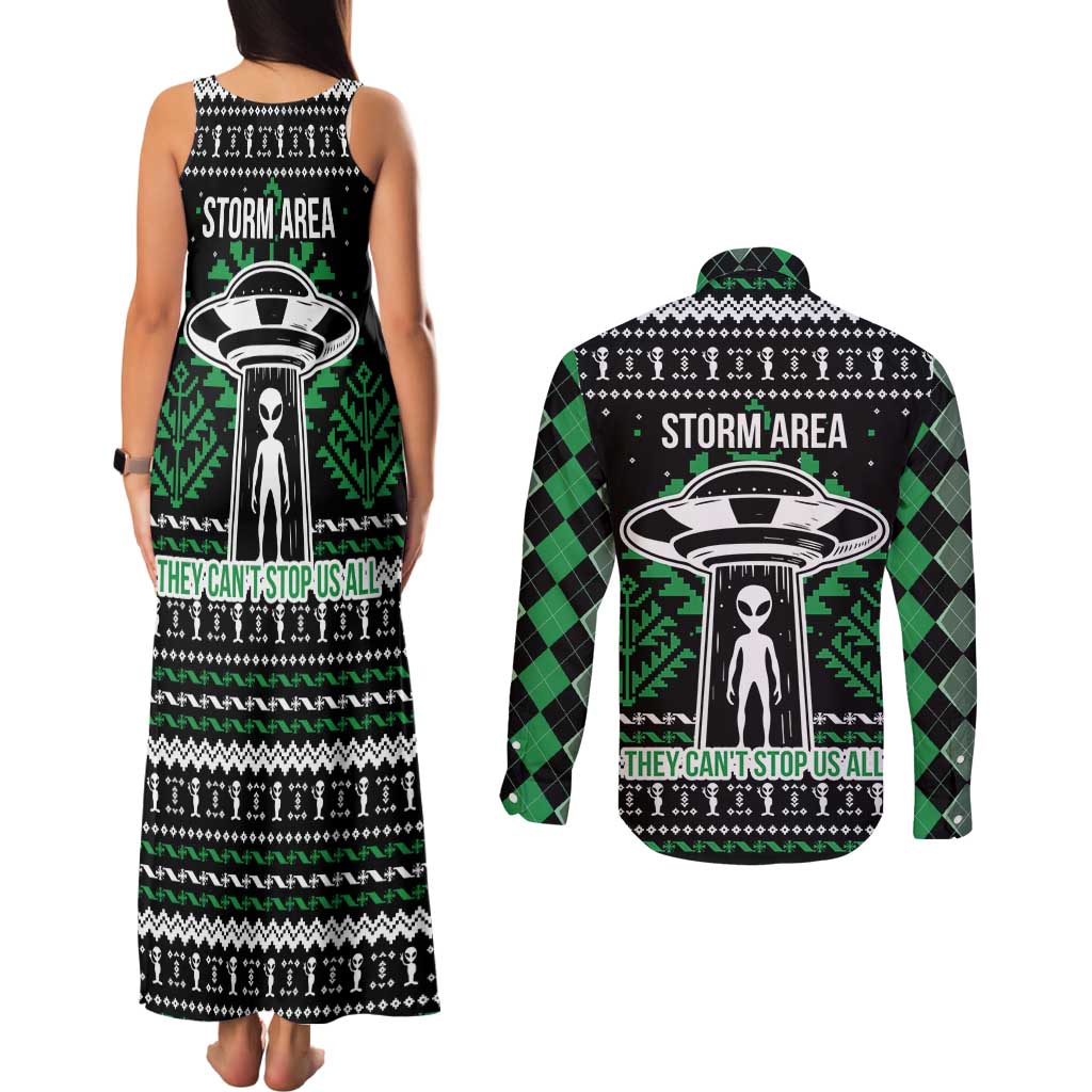 Alien Christmas Couples Matching Tank Maxi Dress and Long Sleeve Button Shirt Xmas Holiday Patterns - Wonder Print Shop