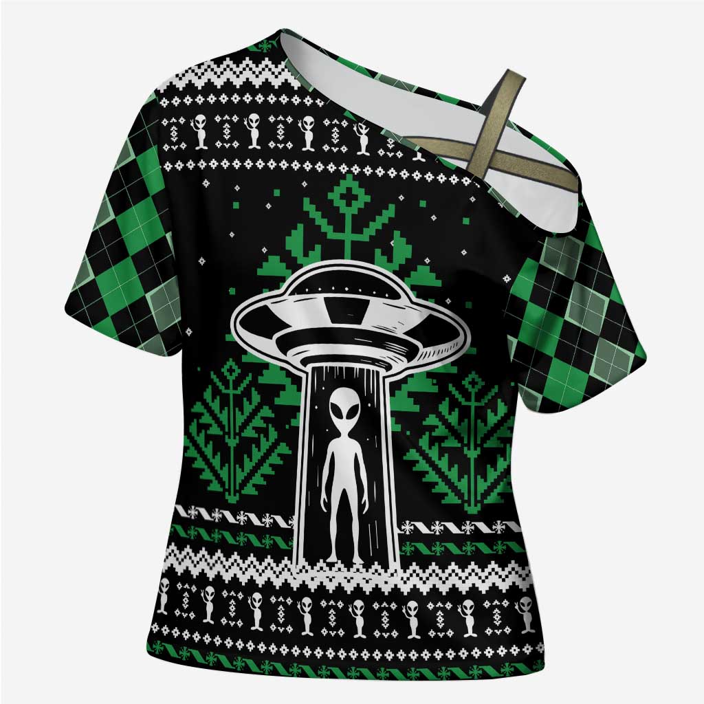 Alien Christmas Cross Shoulder Shirt Xmas Holiday Patterns - Wonder Print Shop