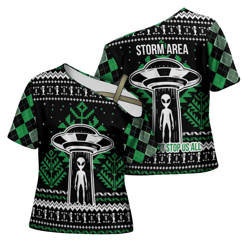 Alien Christmas Cross Shoulder Shirt Xmas Holiday Patterns - Wonder Print Shop