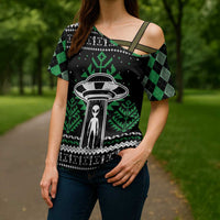 Alien Christmas Cross Shoulder Shirt Xmas Holiday Patterns - Wonder Print Shop