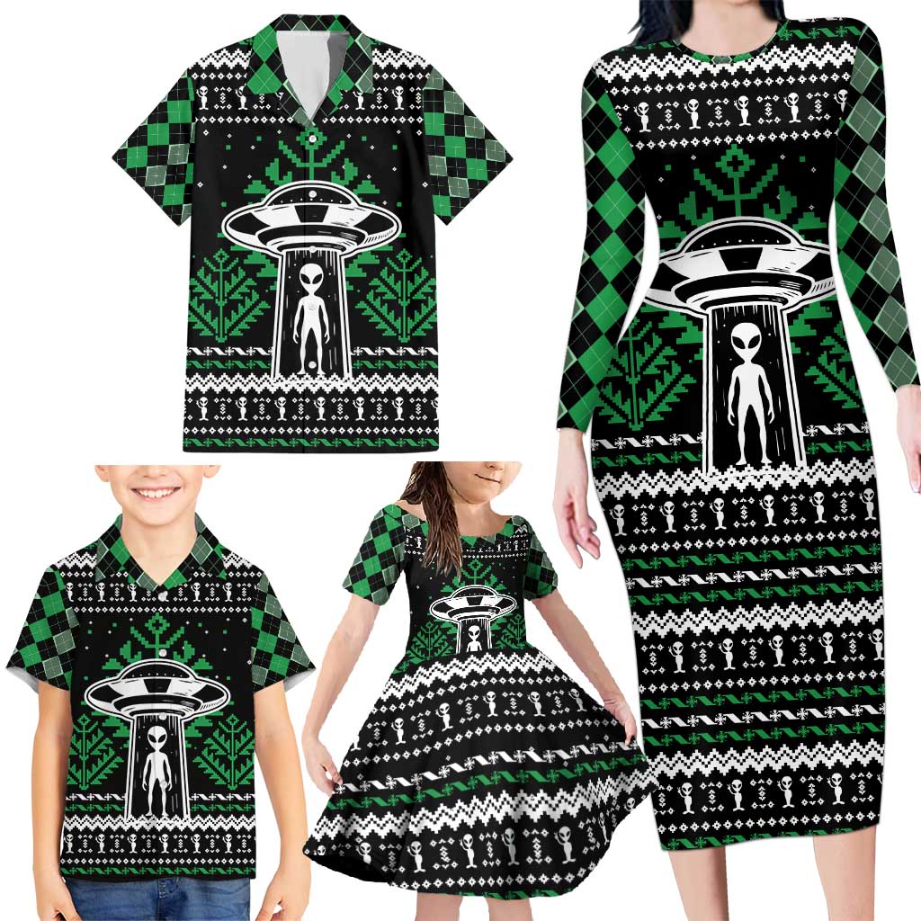 Alien Christmas Family Matching Long Sleeve Bodycon Dress and Hawaiian Shirt Xmas Holiday Patterns - Wonder Print Shop