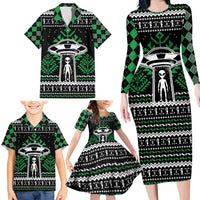 Alien Christmas Family Matching Long Sleeve Bodycon Dress and Hawaiian Shirt Xmas Holiday Patterns - Wonder Print Shop