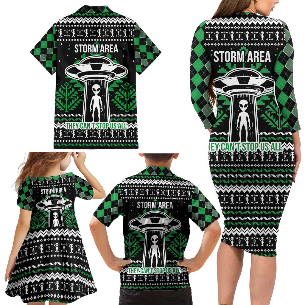 Alien Christmas Family Matching Long Sleeve Bodycon Dress and Hawaiian Shirt Xmas Holiday Patterns - Wonder Print Shop