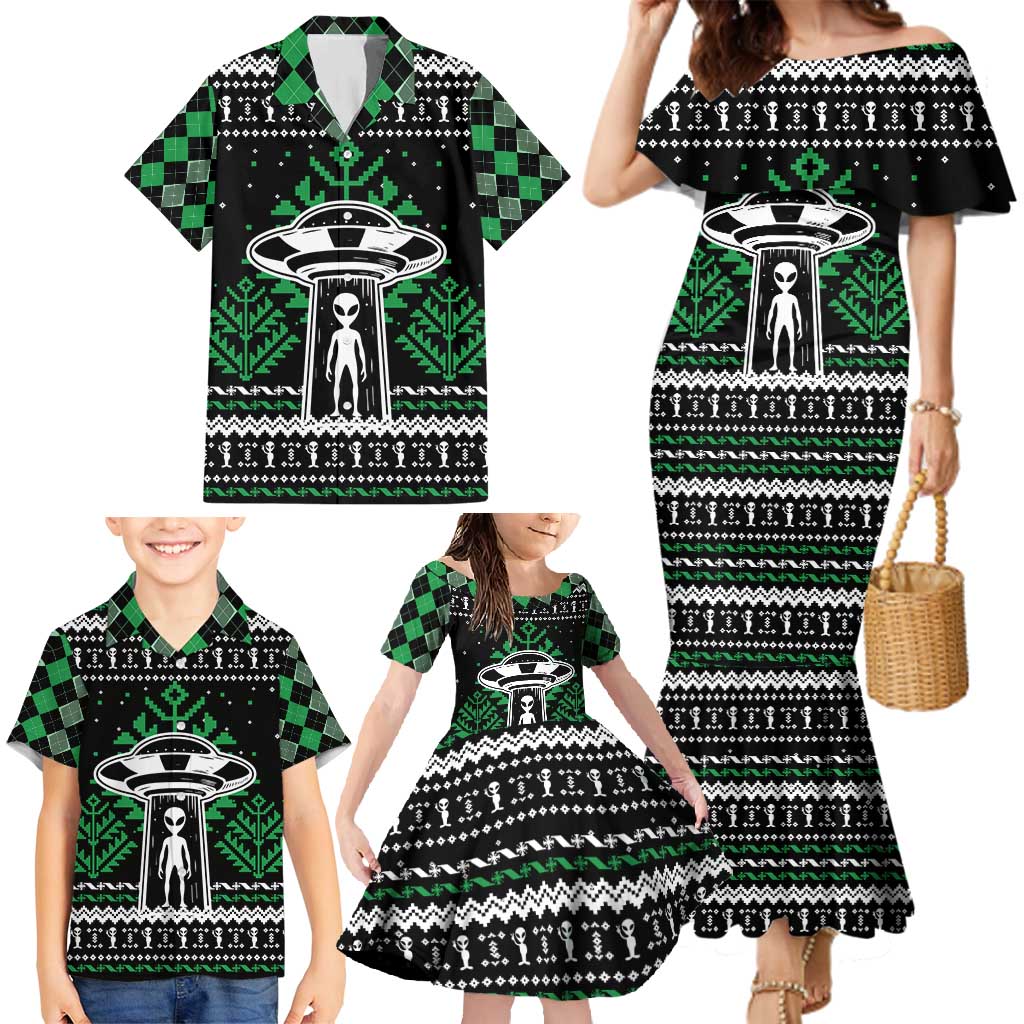 Alien Christmas Family Matching Mermaid Dress and Hawaiian Shirt Xmas Holiday Patterns - Wonder Print Shop