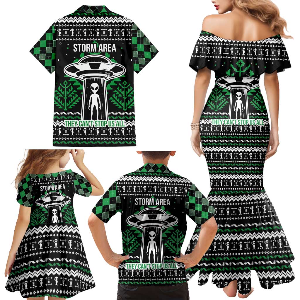 Alien Christmas Family Matching Mermaid Dress and Hawaiian Shirt Xmas Holiday Patterns - Wonder Print Shop