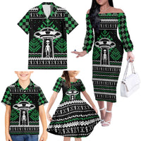 Alien Christmas Family Matching Off The Shoulder Long Sleeve Dress and Hawaiian Shirt Xmas Holiday Patterns - Wonder Print Shop