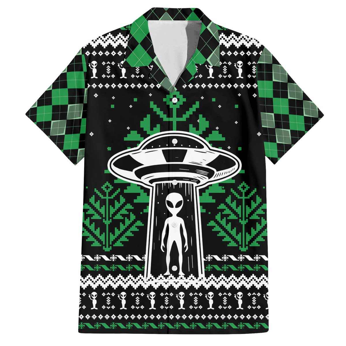 Alien Christmas Family Matching Off The Shoulder Long Sleeve Dress and Hawaiian Shirt Xmas Holiday Patterns - Wonder Print Shop