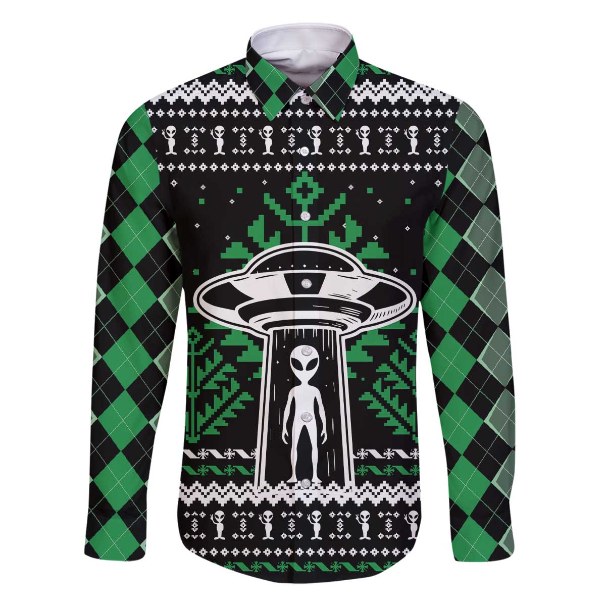 Alien Christmas Family Matching Off The Shoulder Long Sleeve Dress and Hawaiian Shirt Xmas Holiday Patterns - Wonder Print Shop