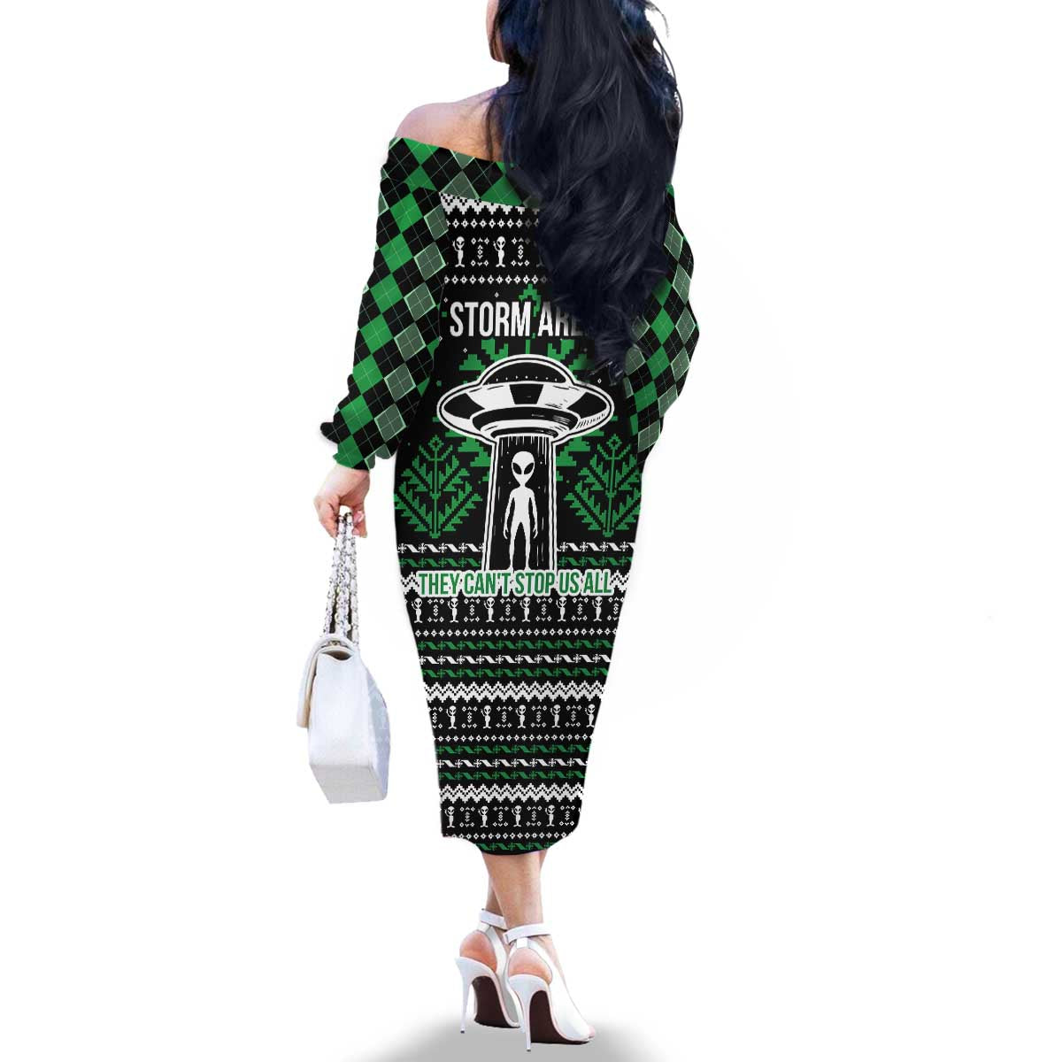 Alien Christmas Family Matching Off The Shoulder Long Sleeve Dress and Hawaiian Shirt Xmas Holiday Patterns - Wonder Print Shop