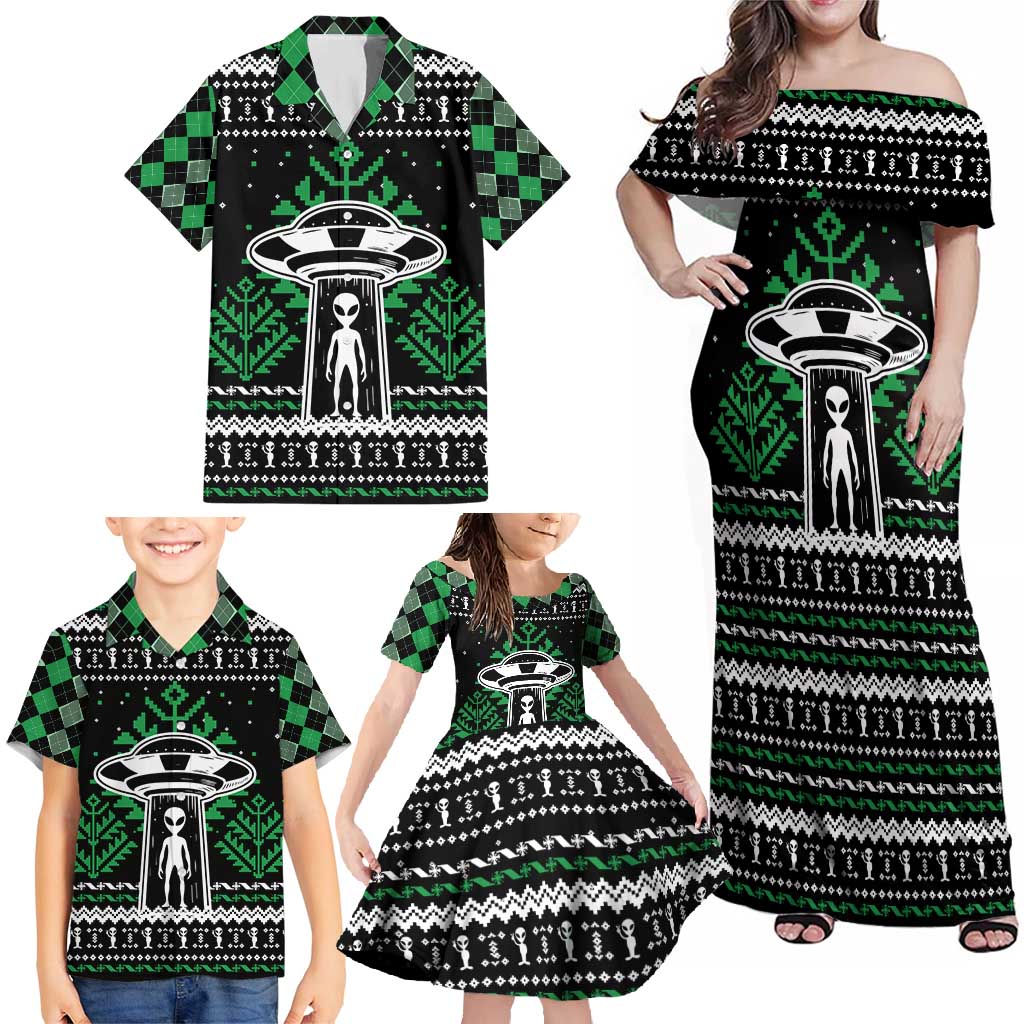Alien Christmas Family Matching Off Shoulder Maxi Dress and Hawaiian Shirt Xmas Holiday Patterns - Wonder Print Shop