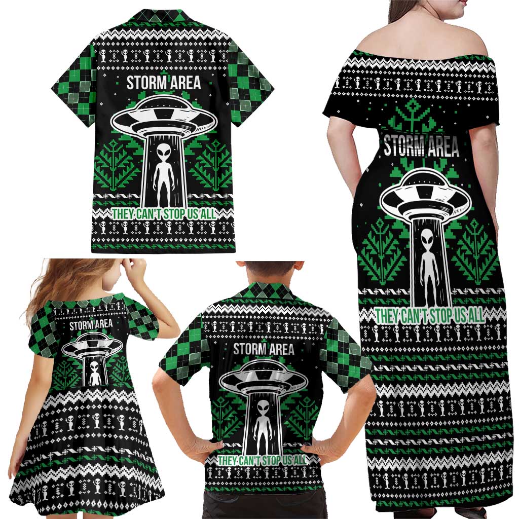 Alien Christmas Family Matching Off Shoulder Maxi Dress and Hawaiian Shirt Xmas Holiday Patterns - Wonder Print Shop