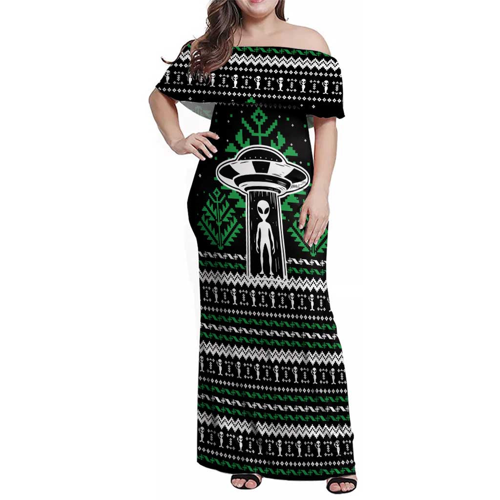 Alien Christmas Family Matching Off Shoulder Maxi Dress and Hawaiian Shirt Xmas Holiday Patterns - Wonder Print Shop